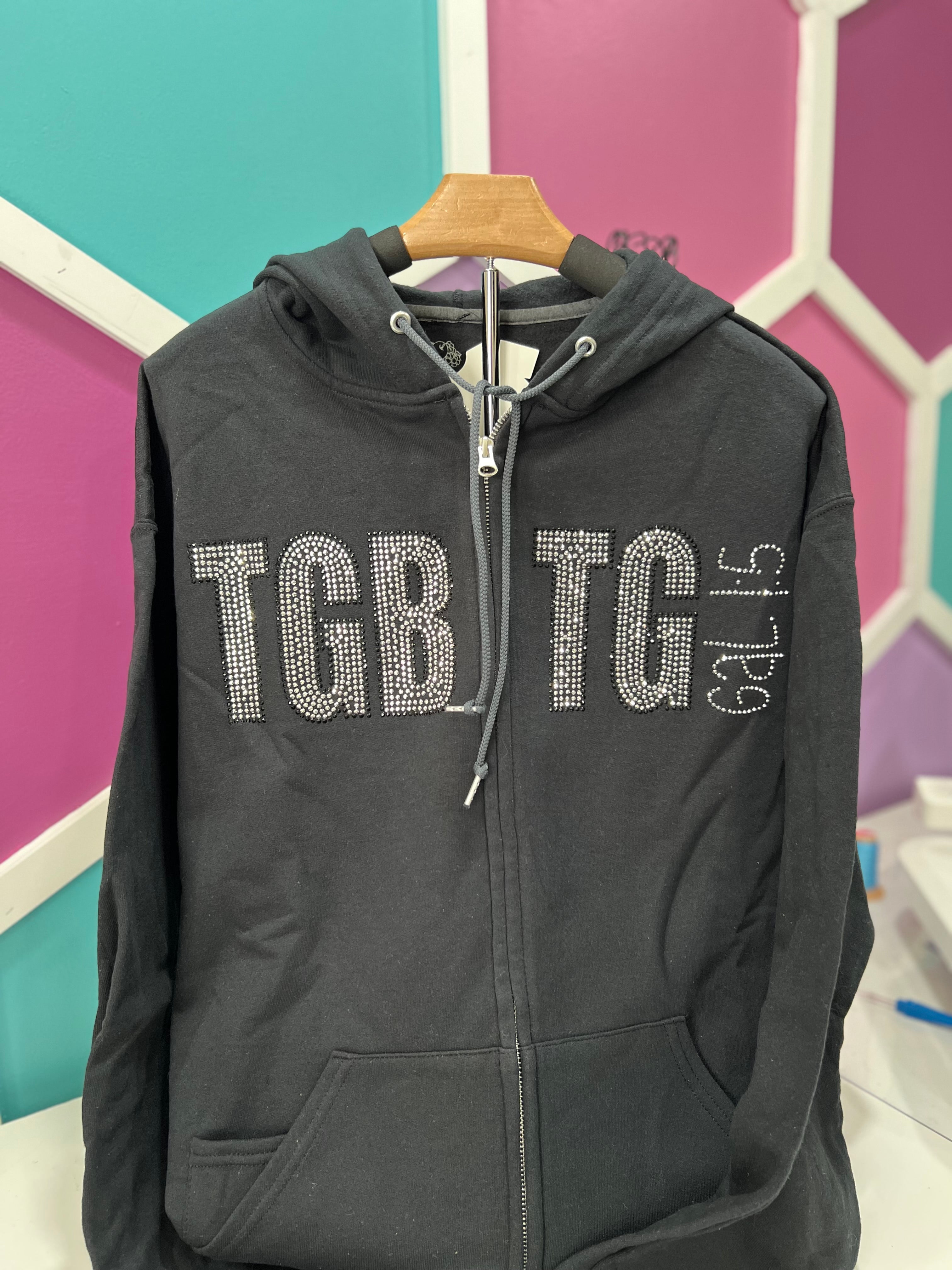 TGBTG Bling Zipper Hoodie - Black