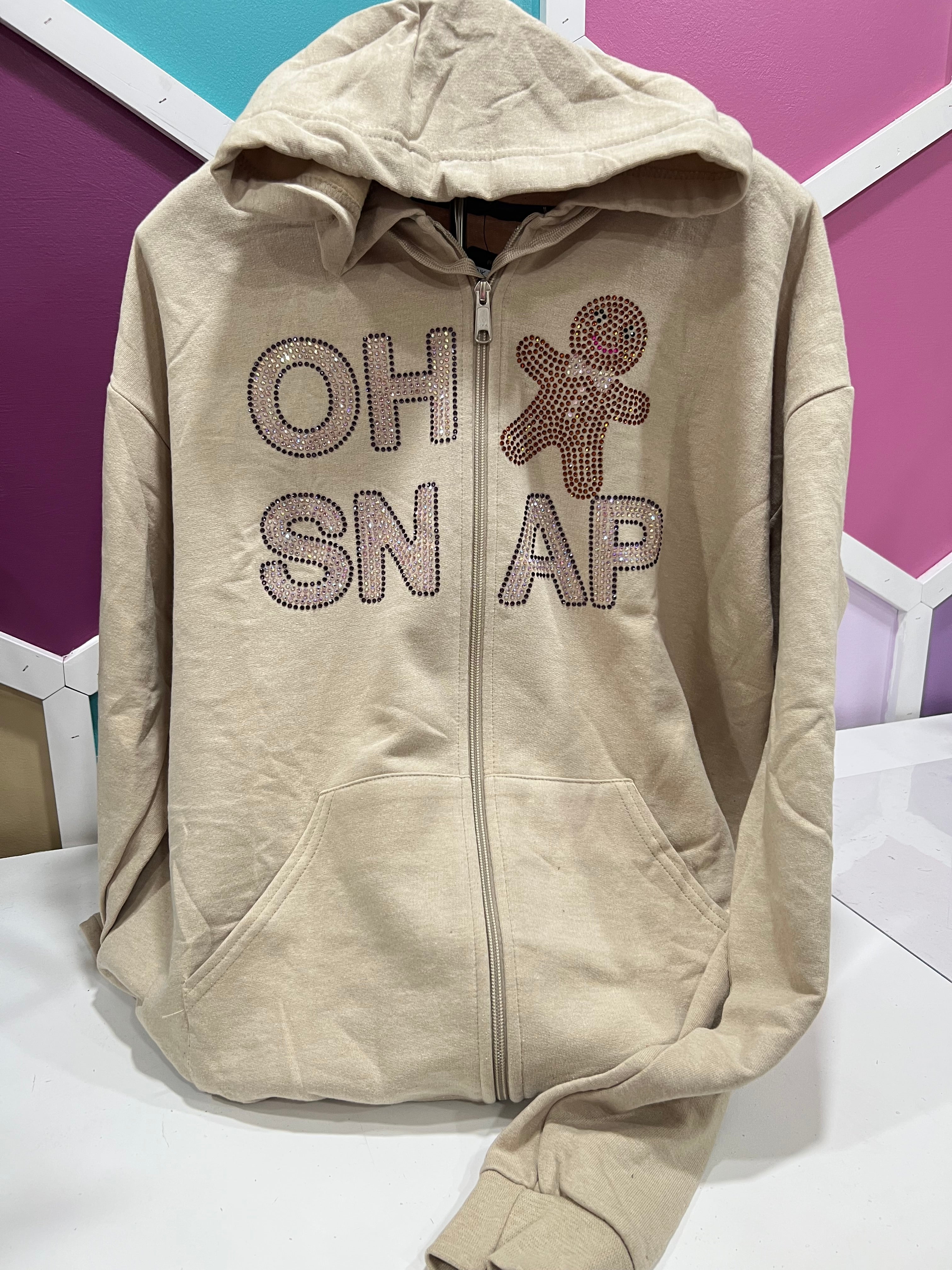 Oh Snap Bling Zipper Hoodie - Beige