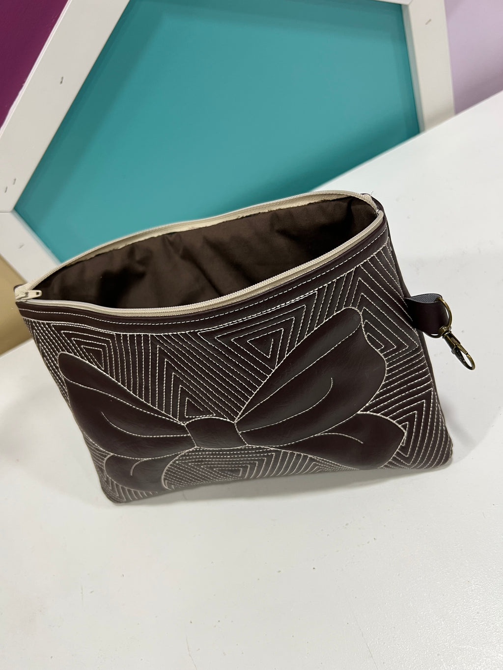 Large Chocolate Brown Bow Zipper Pouch
