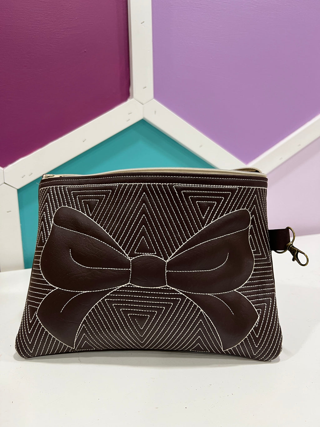 Large Chocolate Brown Bow Zipper Pouch