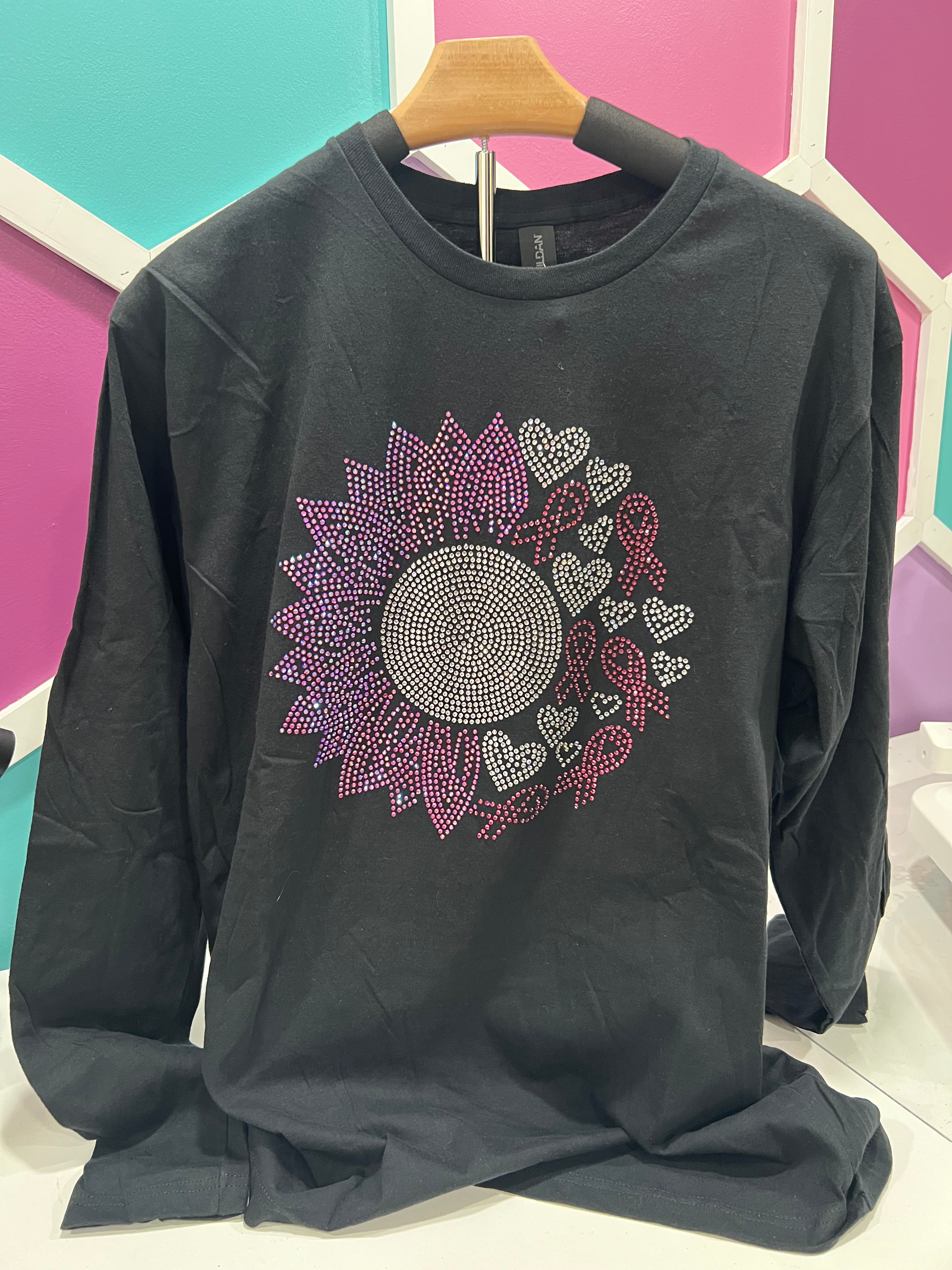 Sunflower Awareness Bling T-shirt - Long Sleeve