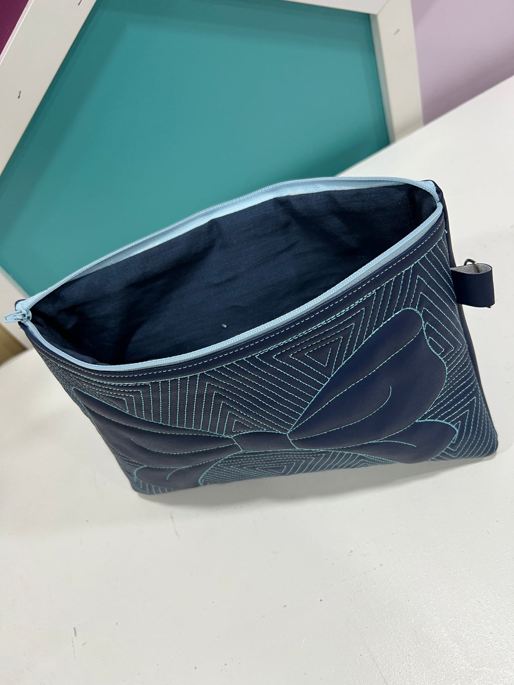 Large Navy Blue Bow Zipper Pouch