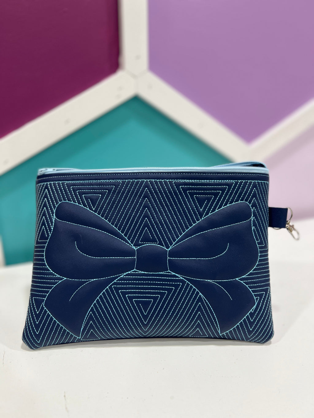 Large Navy Blue Bow Zipper Pouch