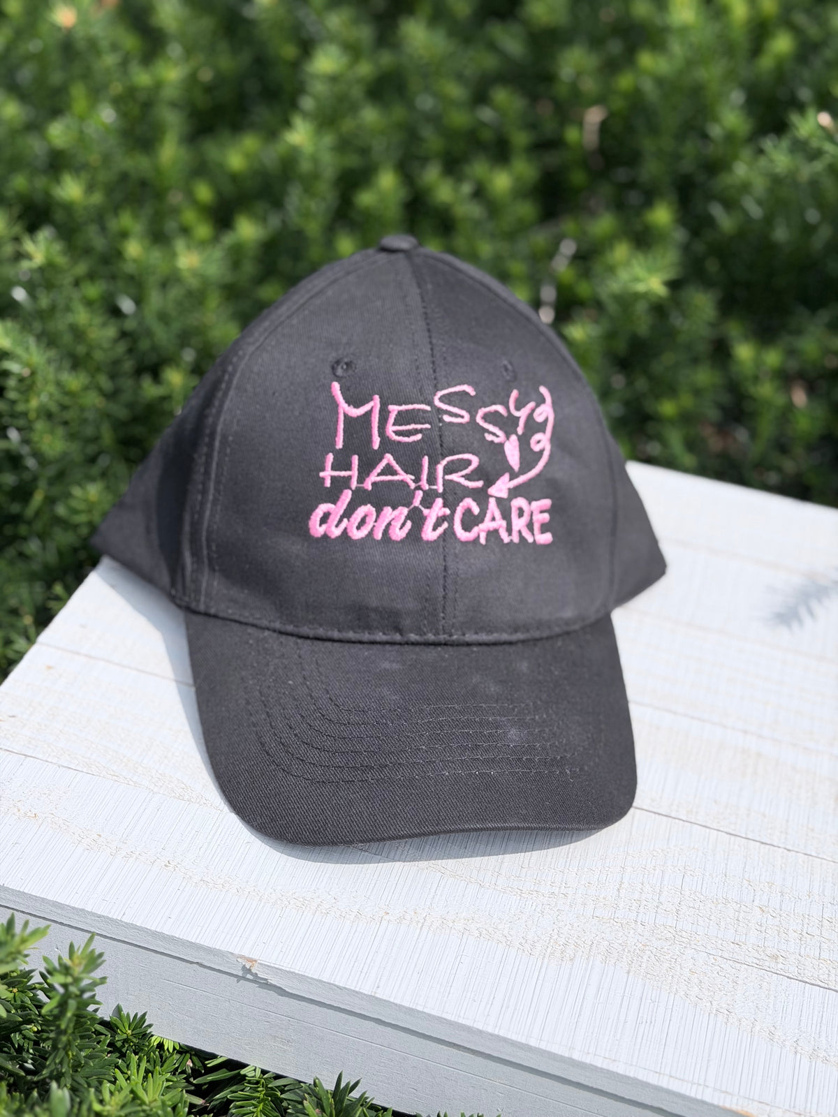 Messy Hair Don’t Care Embroidered Cap Black/Pink