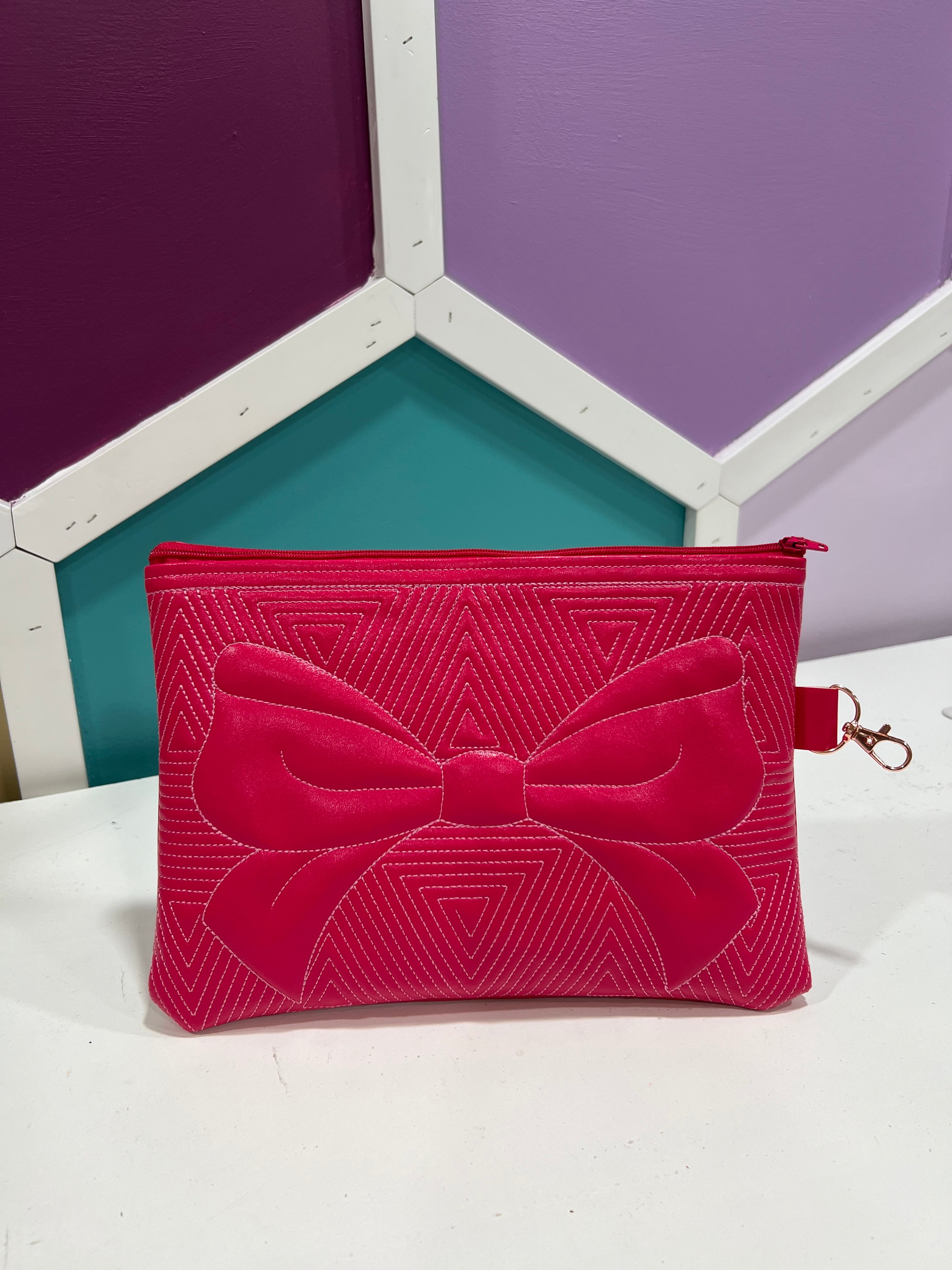 Large Hot Pink Bow Zipper Pouch