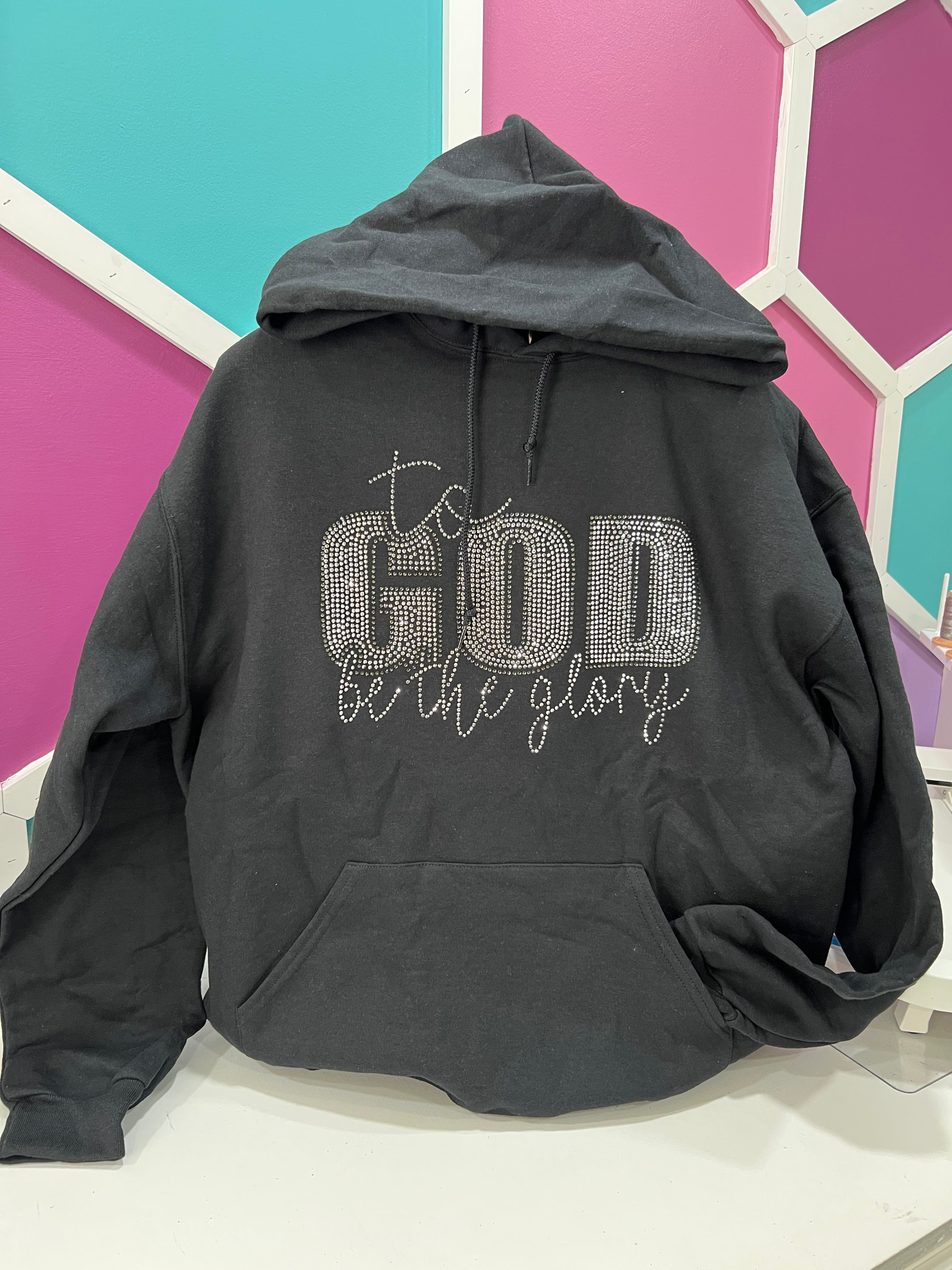 To God Be The Glory Bling Zipper Hoodie - Black
