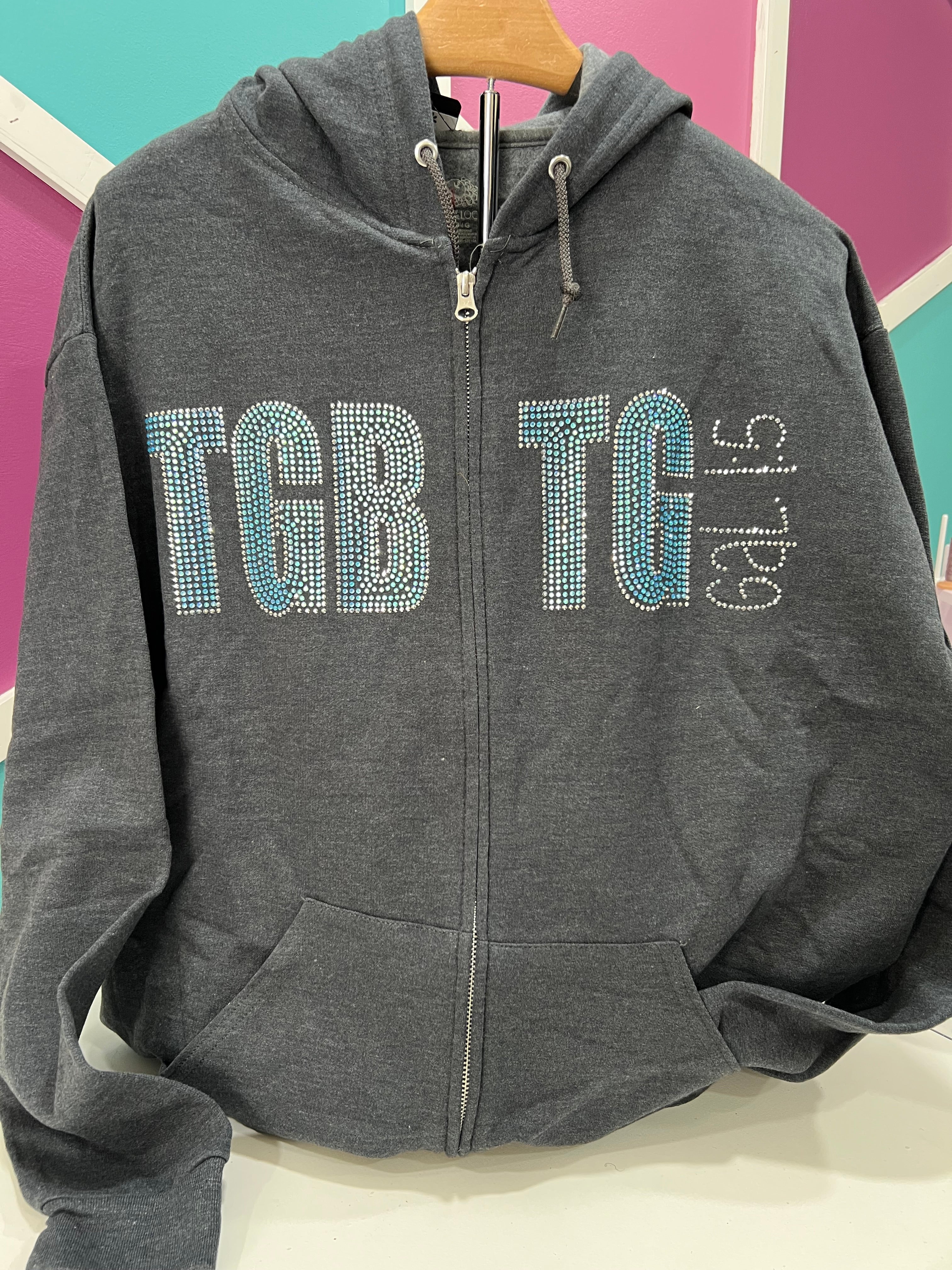 TGBTG Bling Zipper Hoodie - Heather Grey
