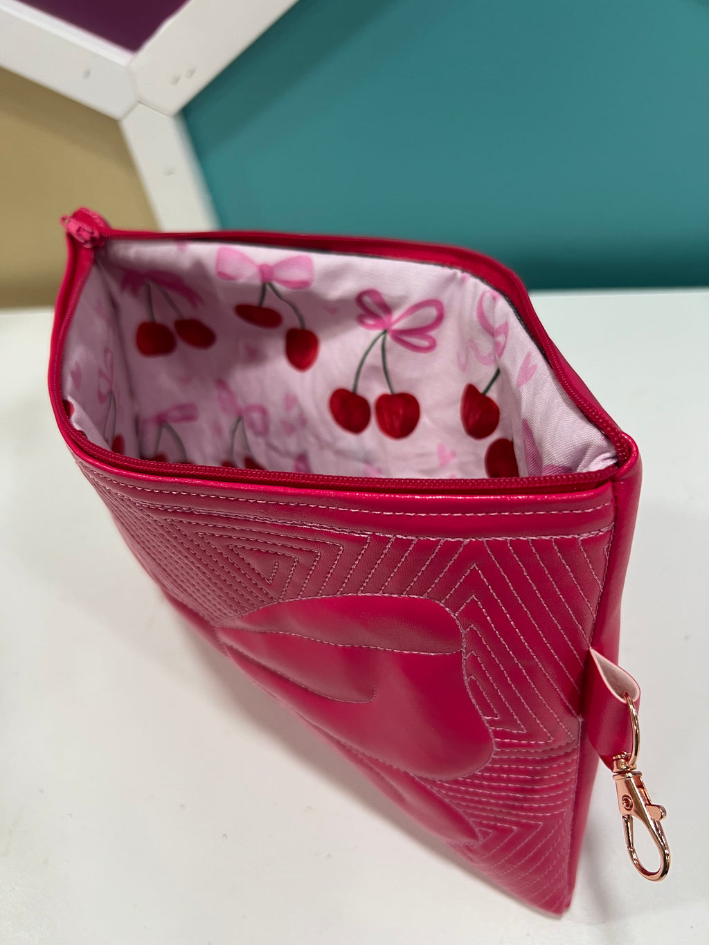 Large Hot Pink Bow Zipper Pouch
