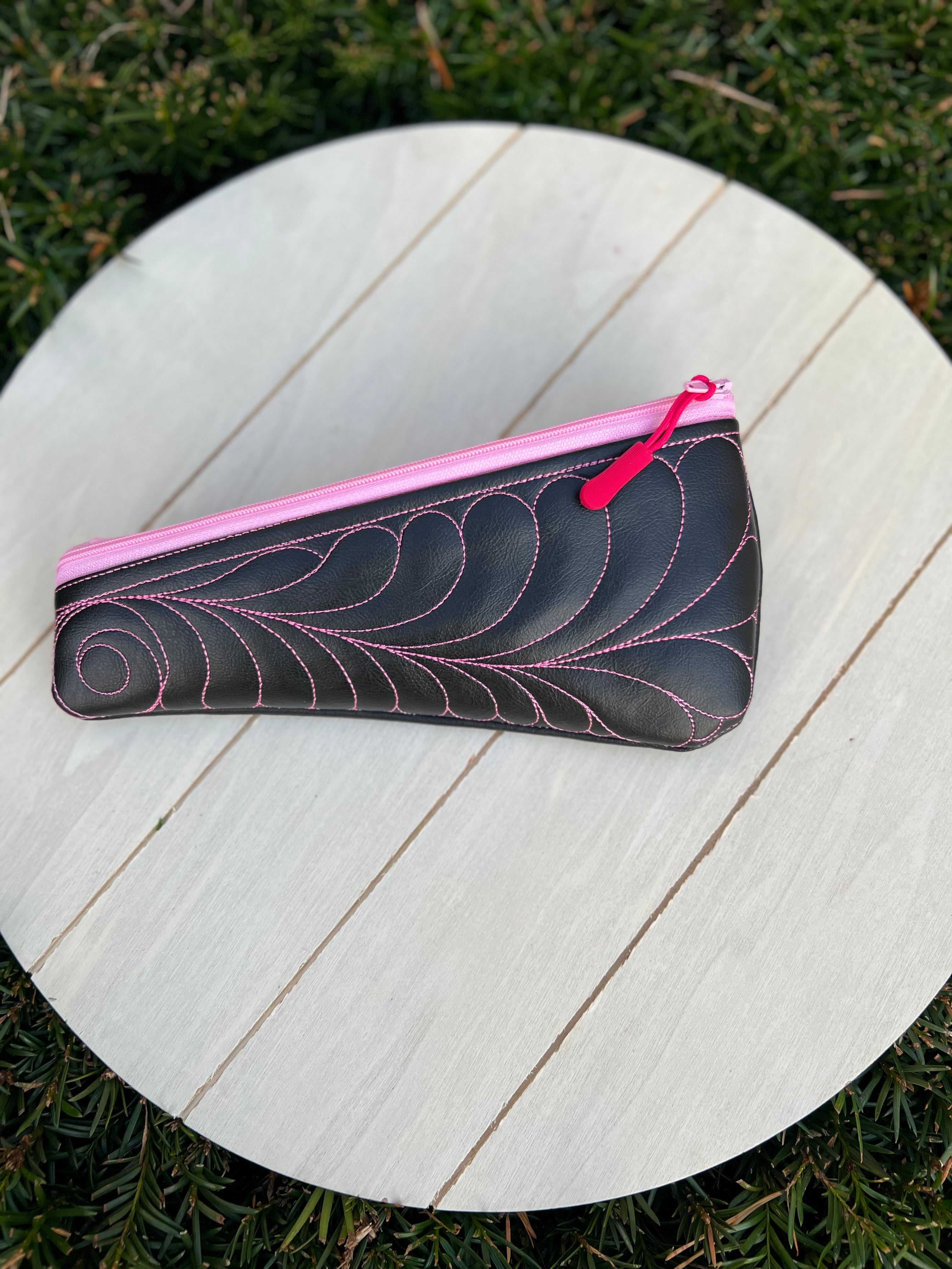 Black Faux Leather Scissor Pouch – Pink Stitches
